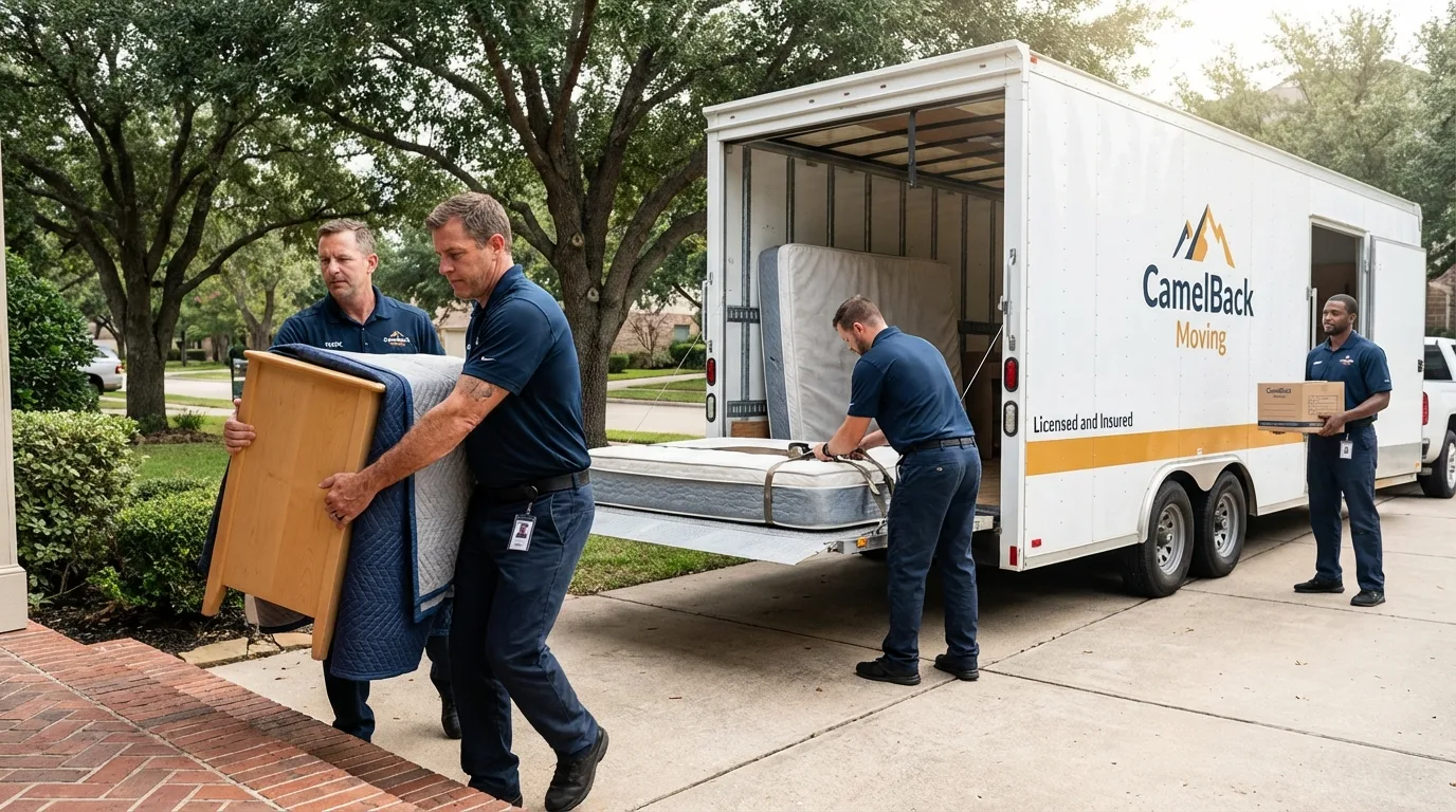 Crew loading residential truck for cross-state move from Eureka, MT