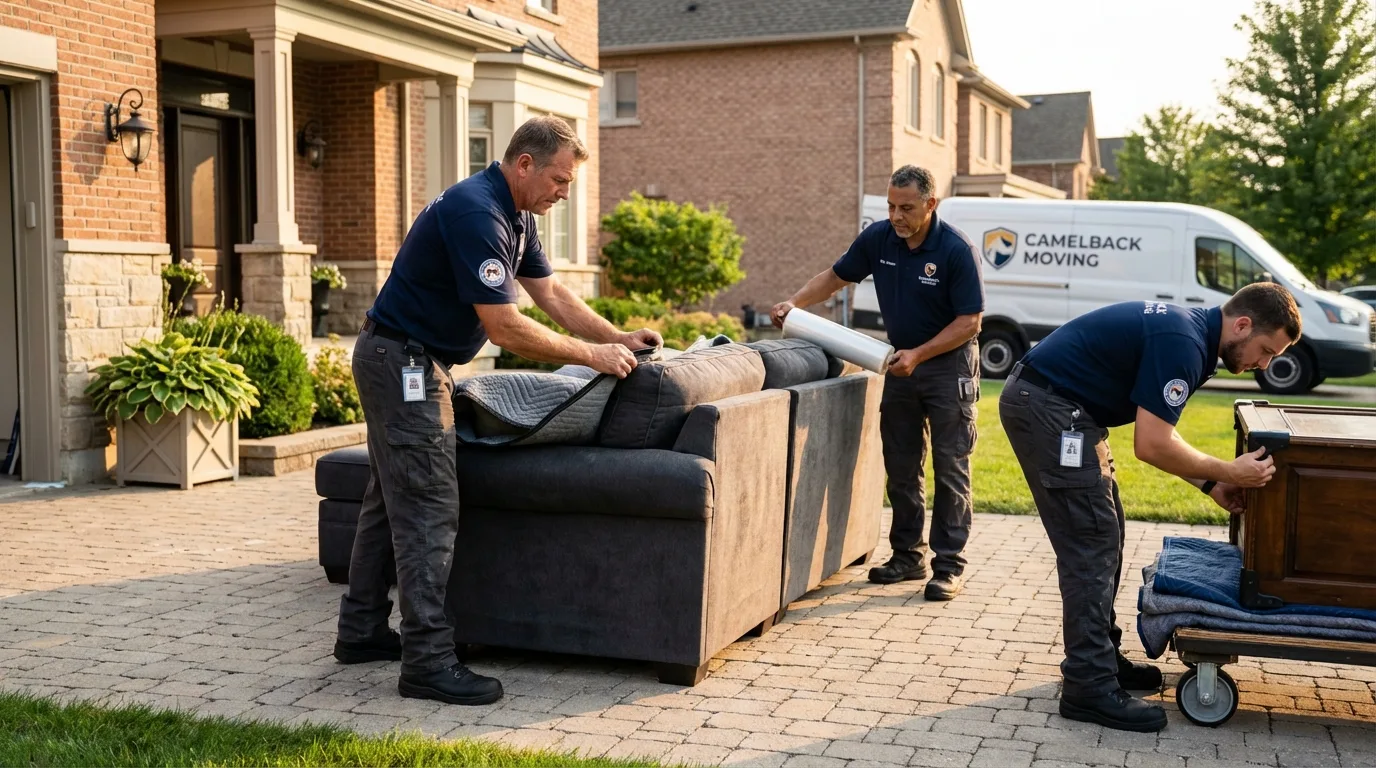Large estate moving crew wrapping furniture in Eureka, MT